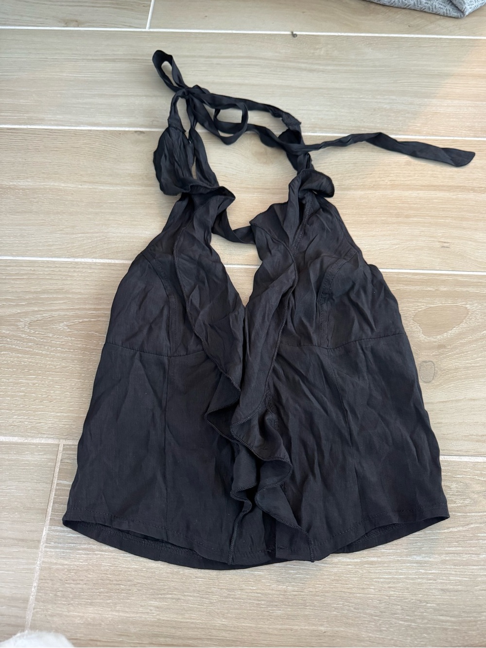 Edikted Black Ruffle Halter Tank Top